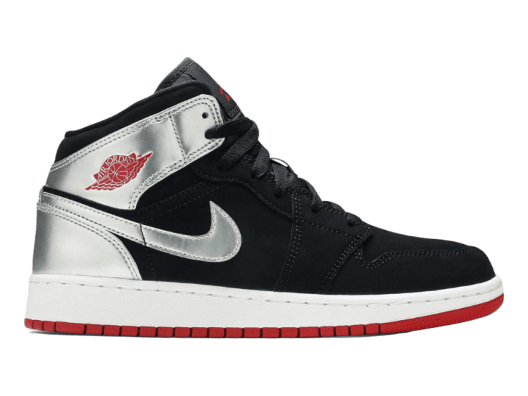 Nike Air Jordan 1 Mid Black Red Silver (GS)