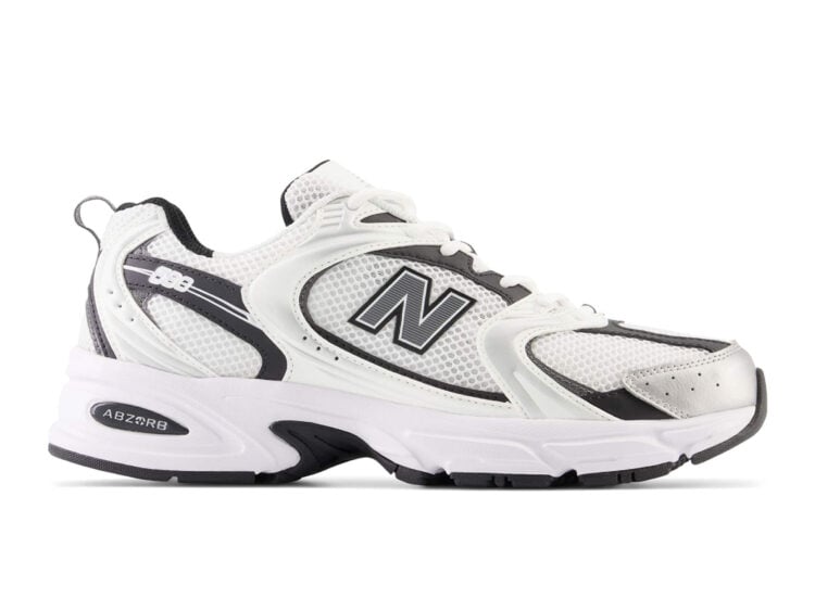 new balance 530 white silver metallic black