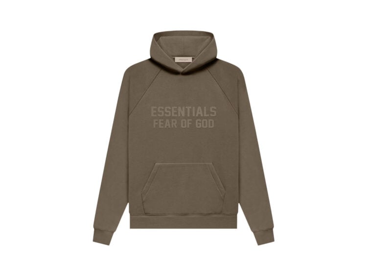 fear of god essentials hoodie wood
