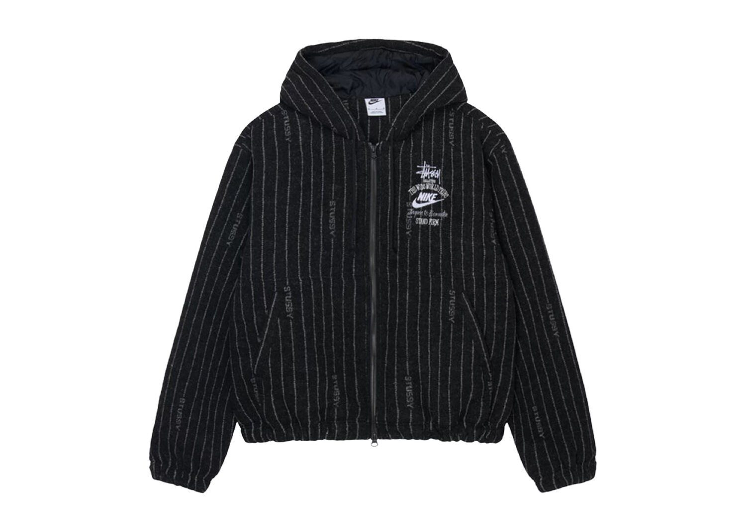 nike x stussy striped wool jacket black