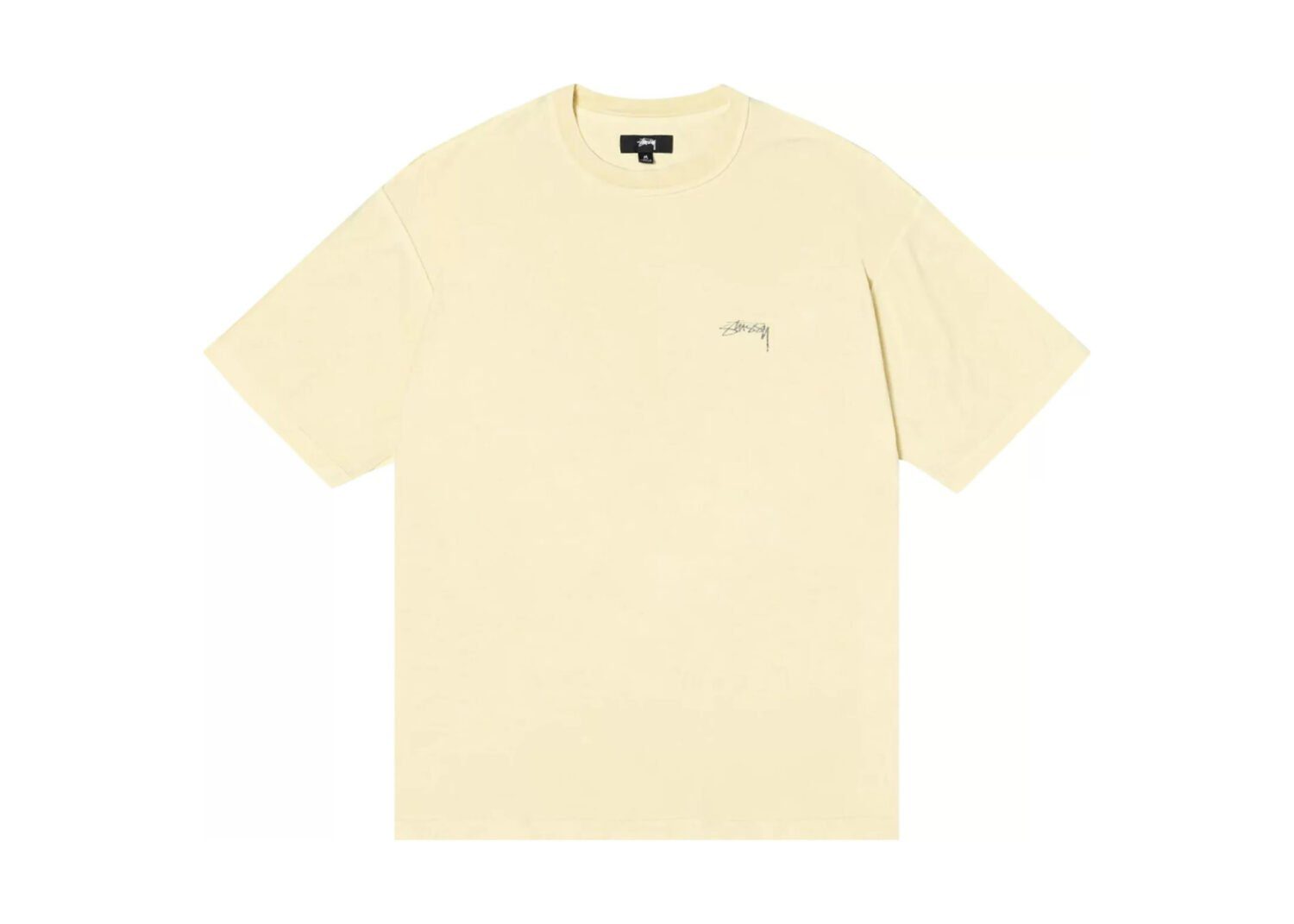 stussy pigment dyed inside out crew t shirt pale yellow