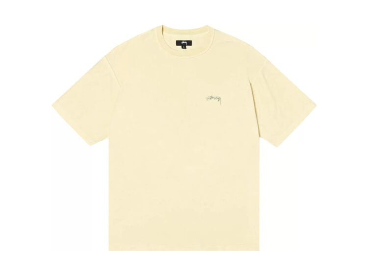 stussy pigment dyed inside out crew t shirt pale yellow