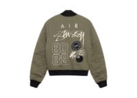 stussy x nike reversible varsity jacket medium olive:bright mandarin