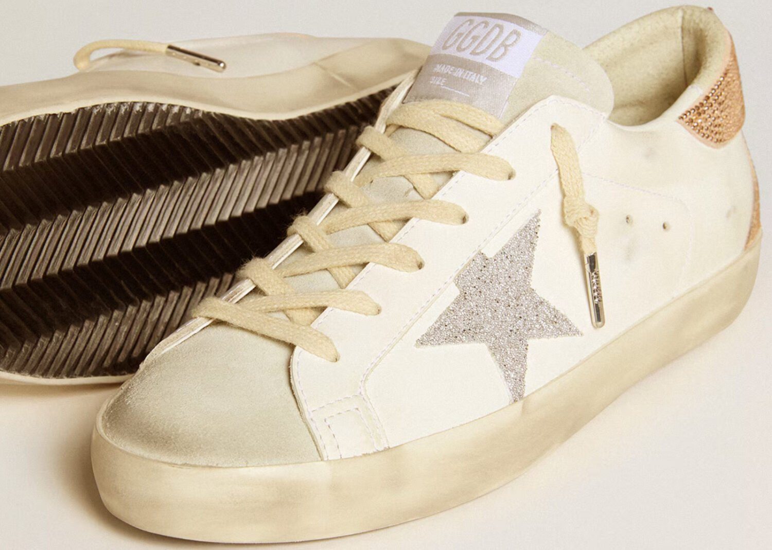 golden goose super star white silver swarovski crystal star (w)