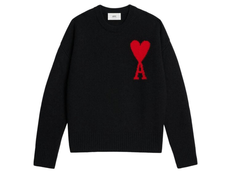 ami paris ami de coeur crewneck oversized sweater black/red