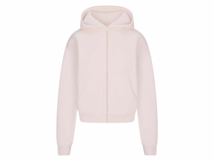 skims cotton fleece classic zip up hoodie barely pink