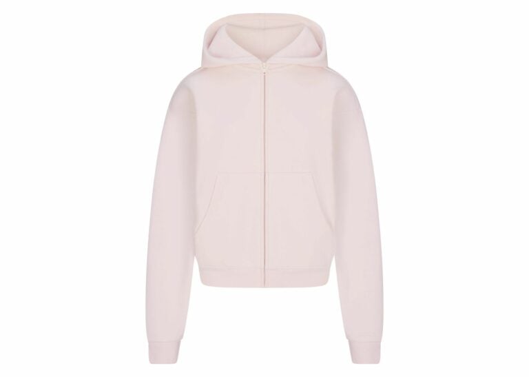 skims cotton fleece classic zip up hoodie barely pink