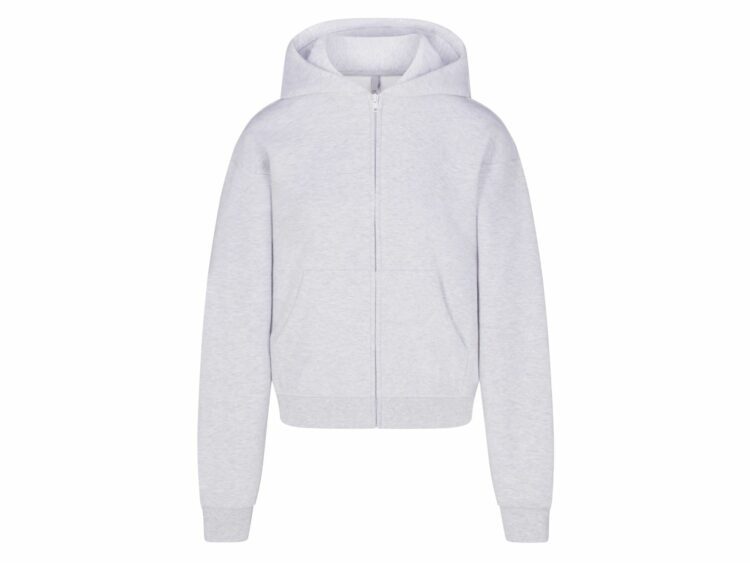 skims cotton fleece classic zip up hoodie light heather grey