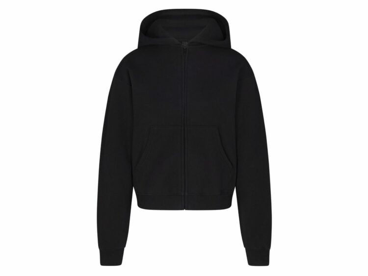 skims cotton fleece classic zip up hoodie onyx