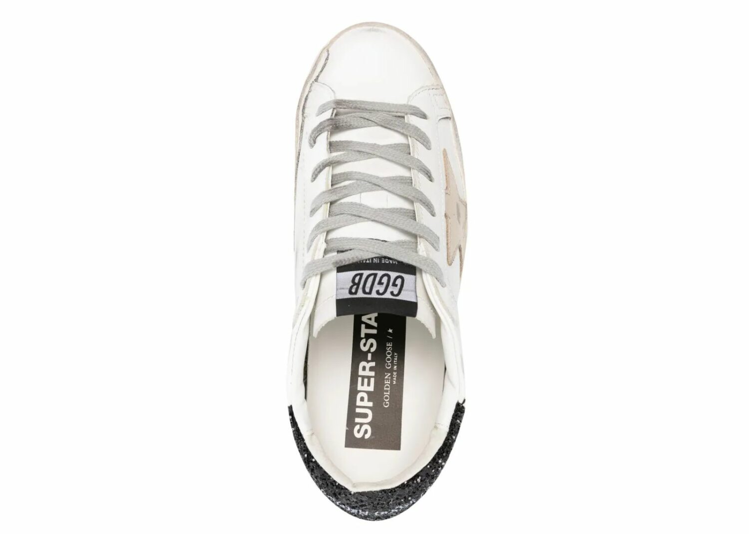 golden goose super star gold star black glitter heel