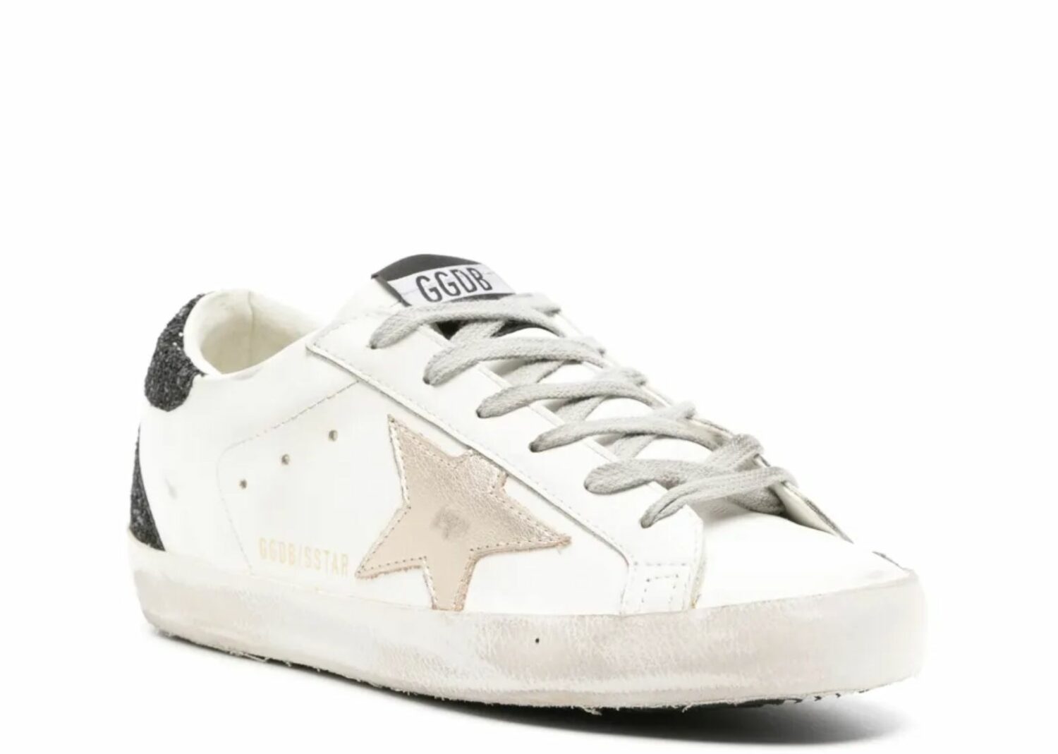 golden goose super star gold star black glitter heel