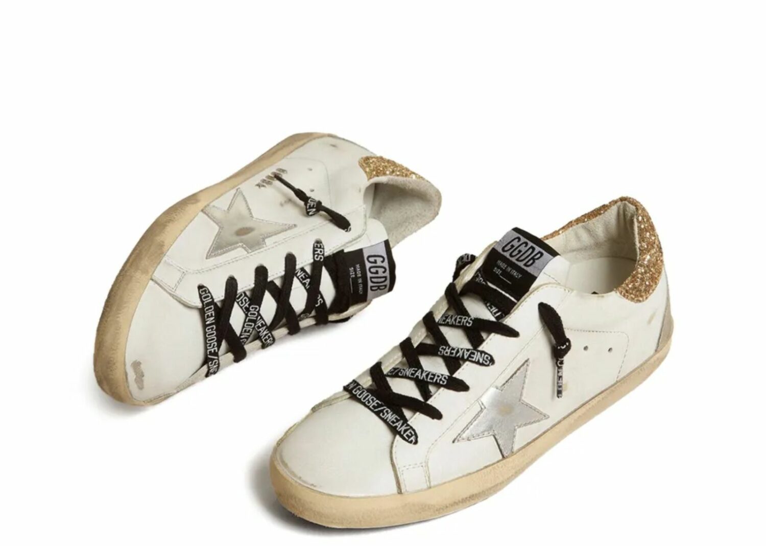 golden goose super star with glittery heel (w)