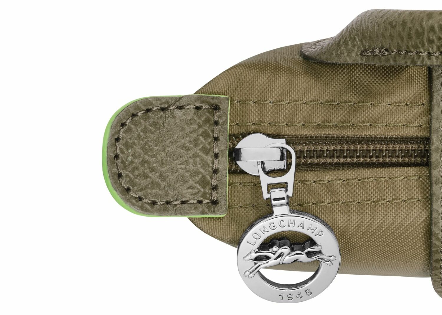 longchamp le pliage green pouch with handle artichoke