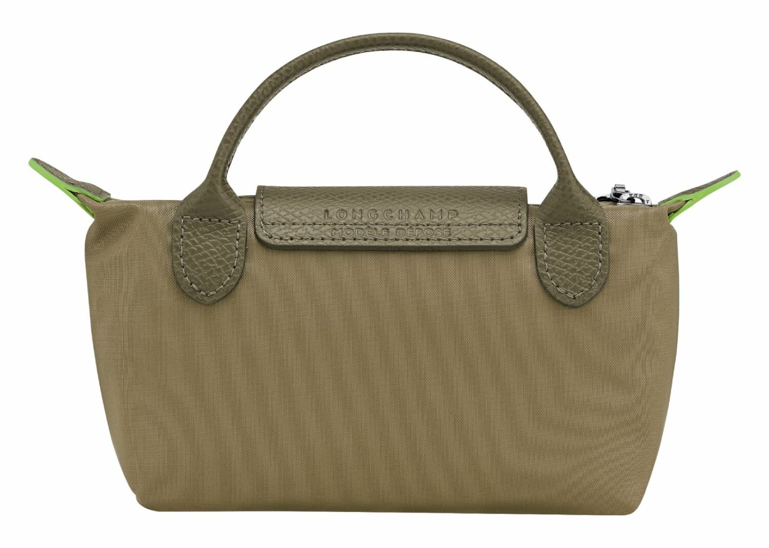 longchamp le pliage green pouch with handle artichoke