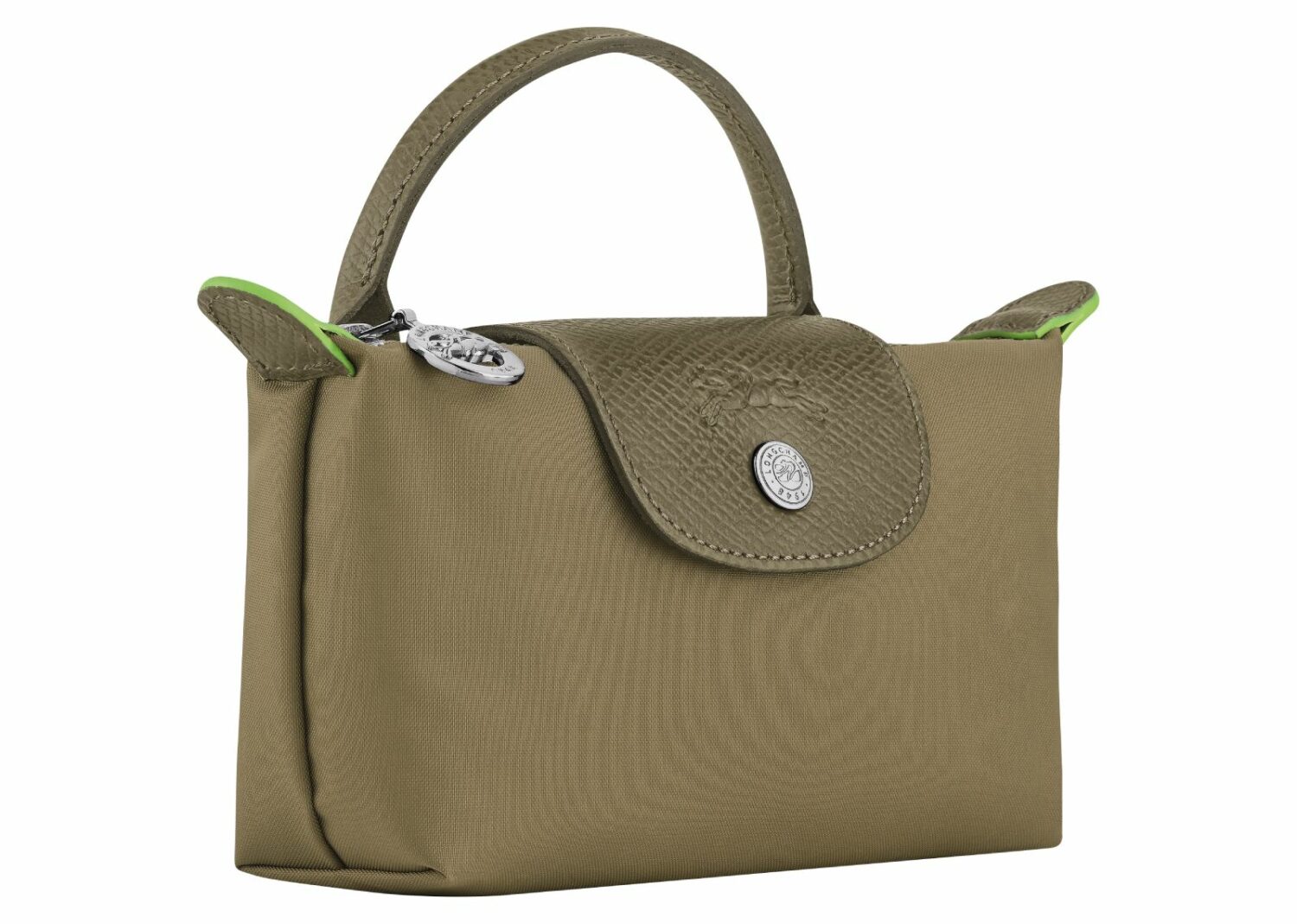 longchamp le pliage green pouch with handle artichoke
