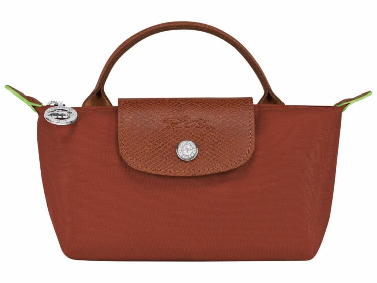longchamp le pliage green pouch with handle chestnut