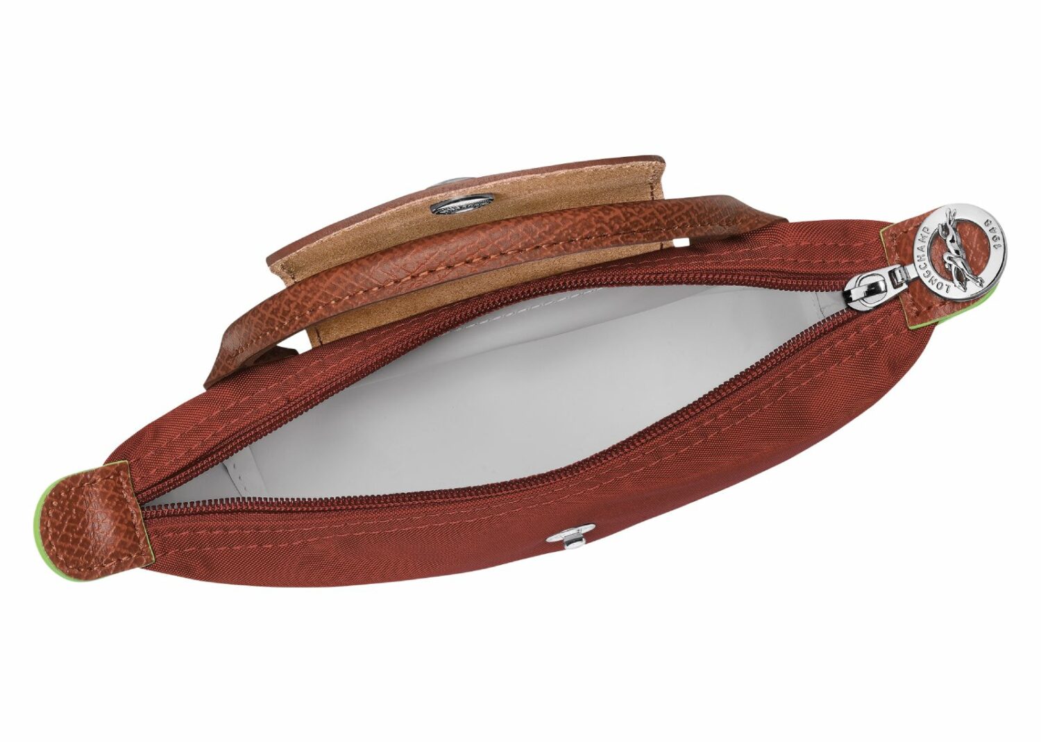 longchamp le pliage green pouch with handle chestnut