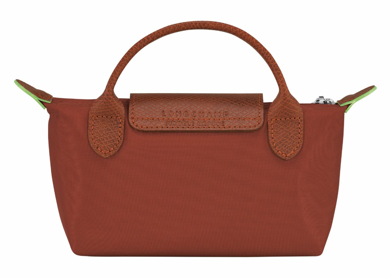 longchamp le pliage green pouch with handle chestnut