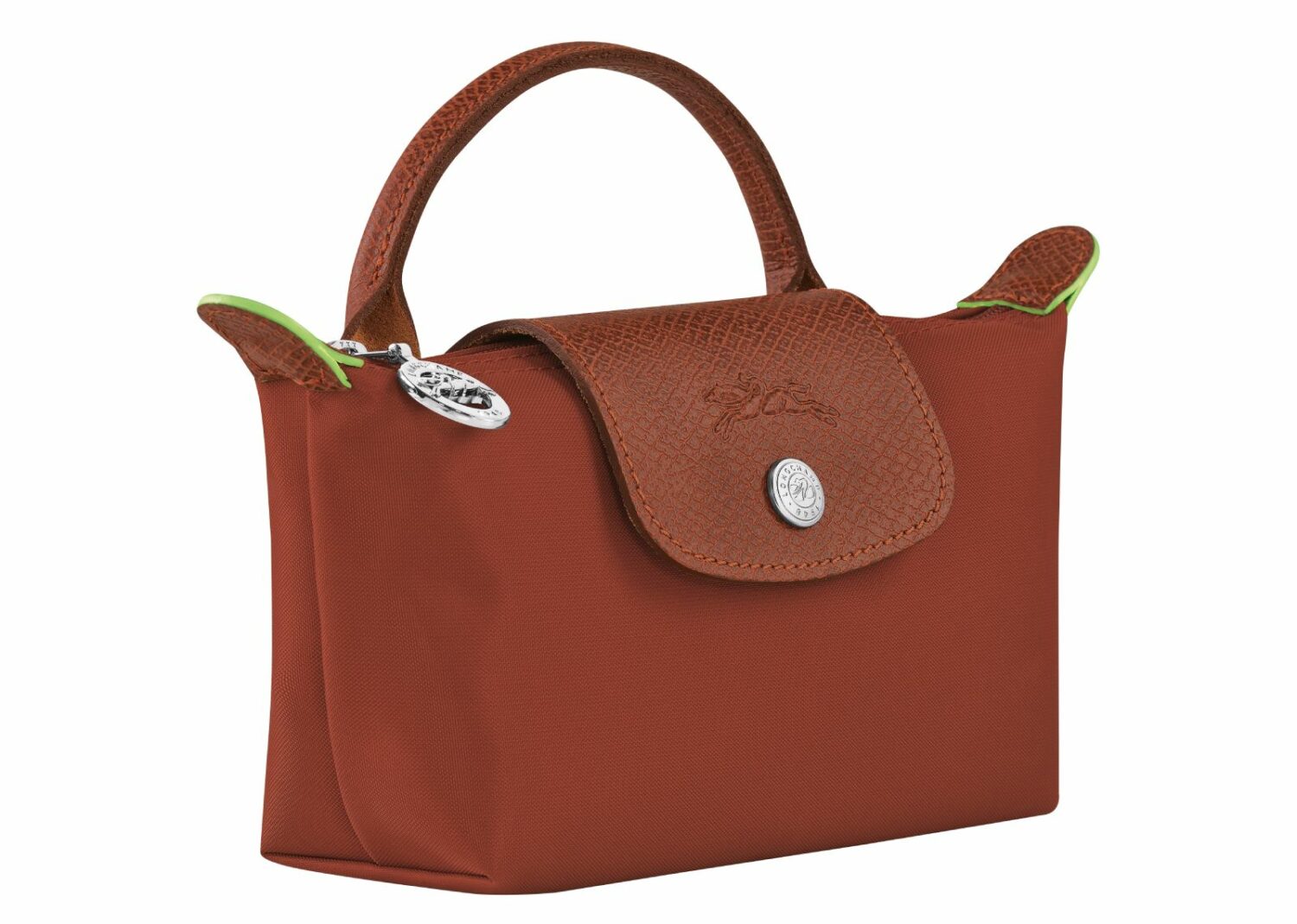 longchamp le pliage green pouch with handle chestnut
