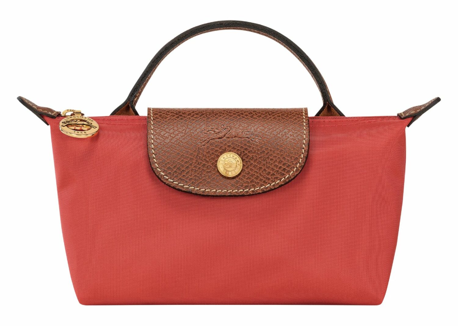 longchamp le pliage original pouch with handle tomato