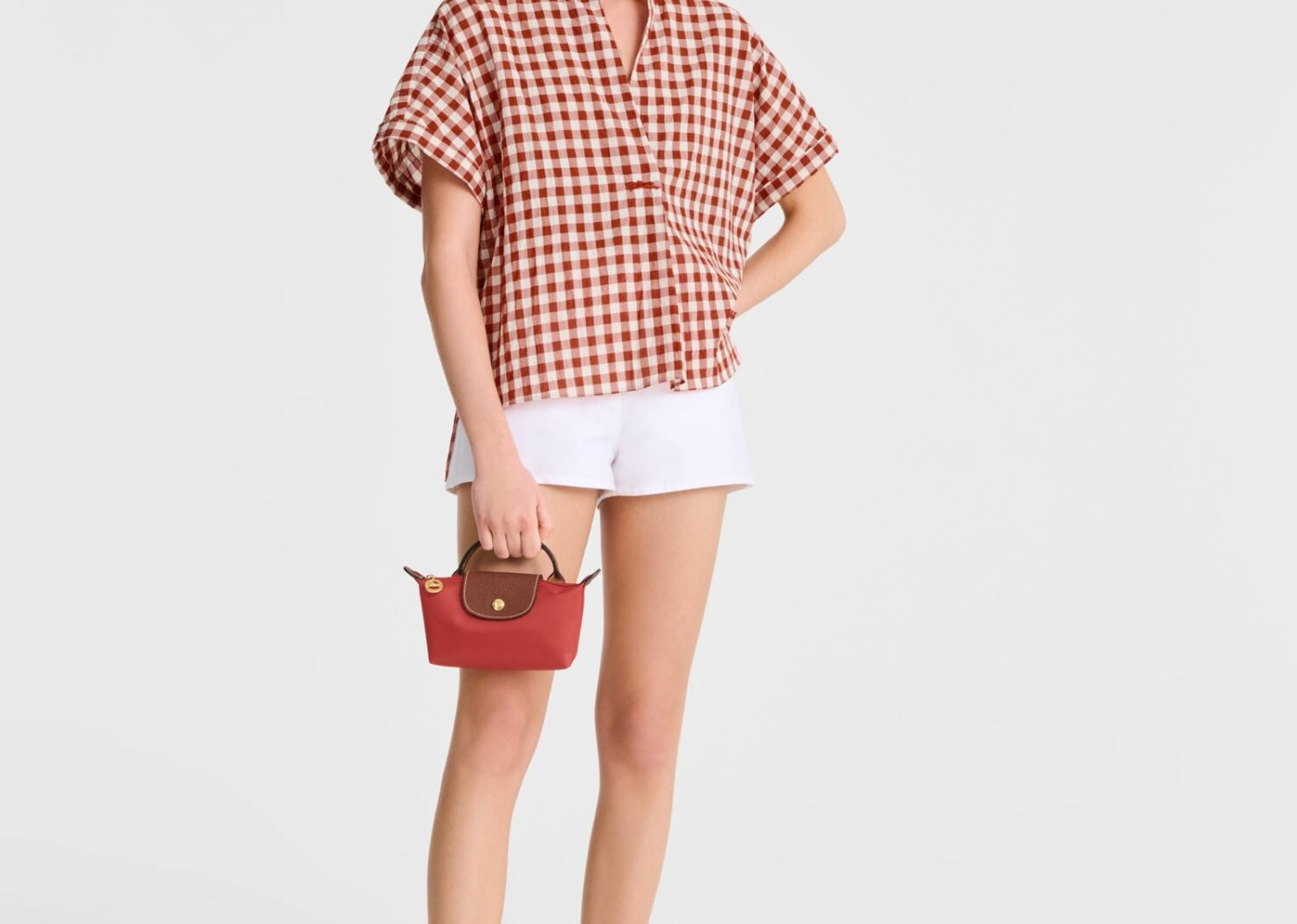 longchamp le pliage original pouch with handle tomato