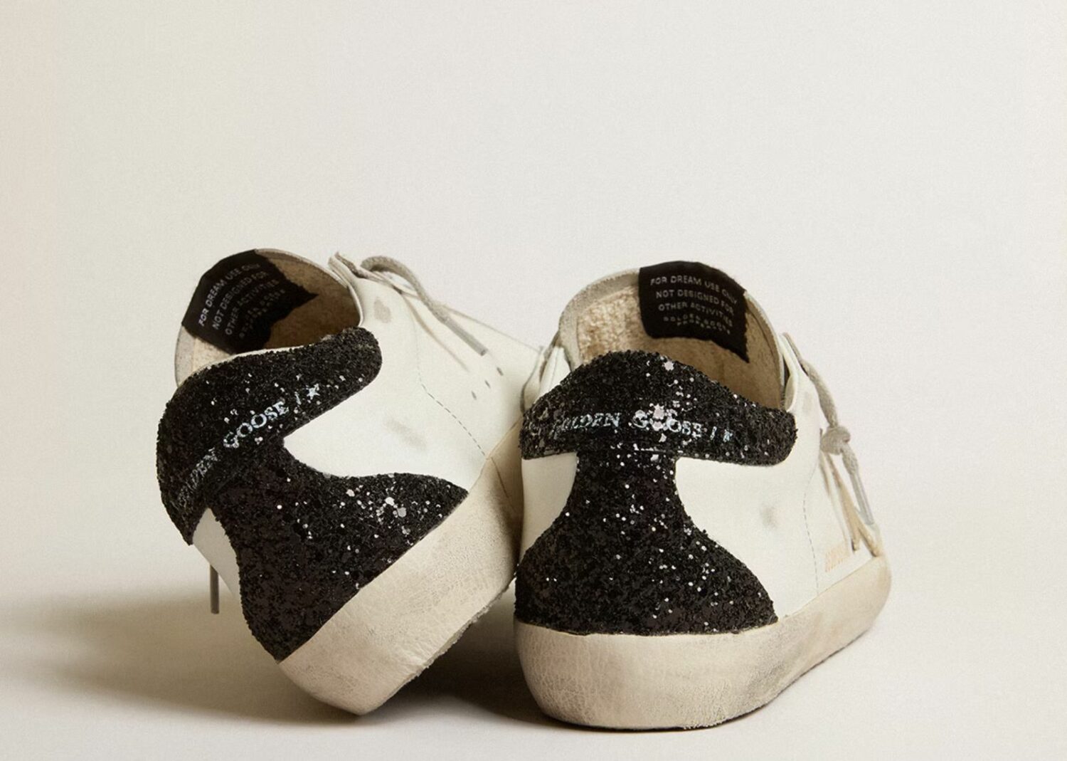 golden goose super star gold star black glitter heel