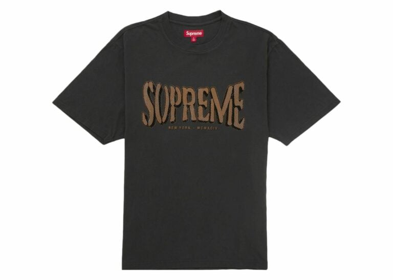 supreme flocked washed s/s top black