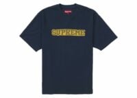 supreme satin appliqué s/s top navy