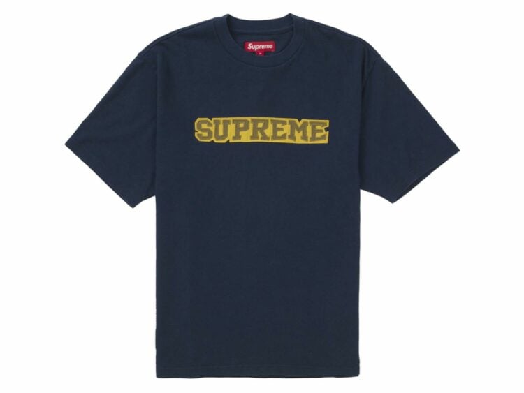 supreme satin appliqué s/s top navy