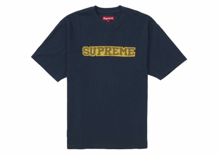 supreme satin appliqué s/s top navy