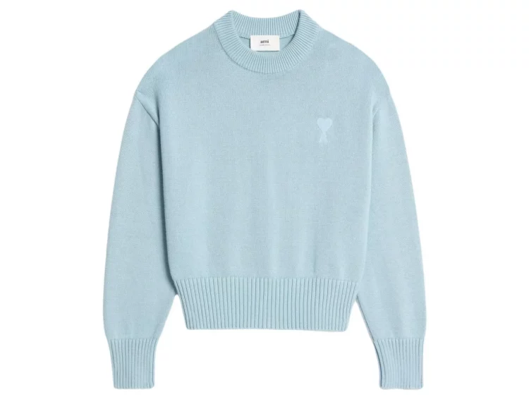 ami paris ami de coeur embroidered sweater light blue
