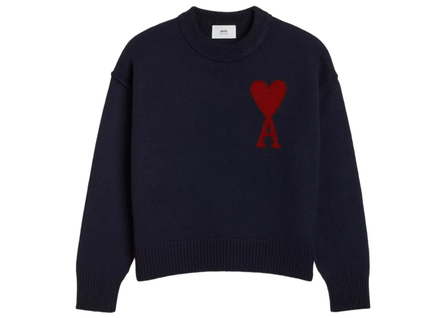 ami paris ami de coeur intarsia logo jumper midnight blue blood red