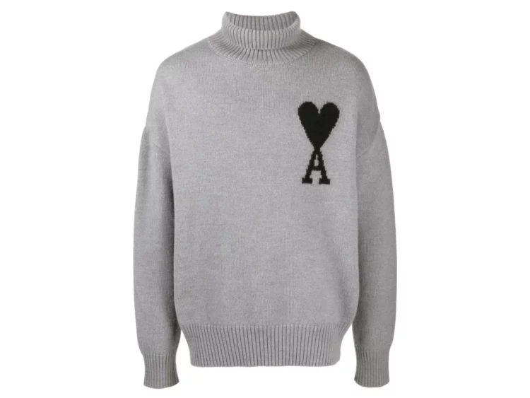 ami paris ami de coeur roll neck jumper grey