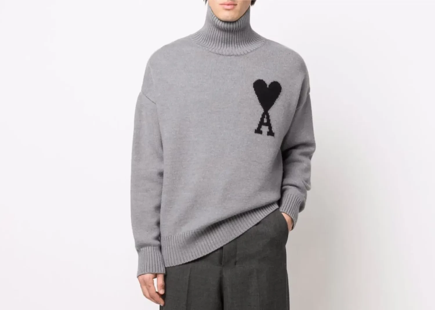 ami paris ami de coeur roll neck jumper grey3