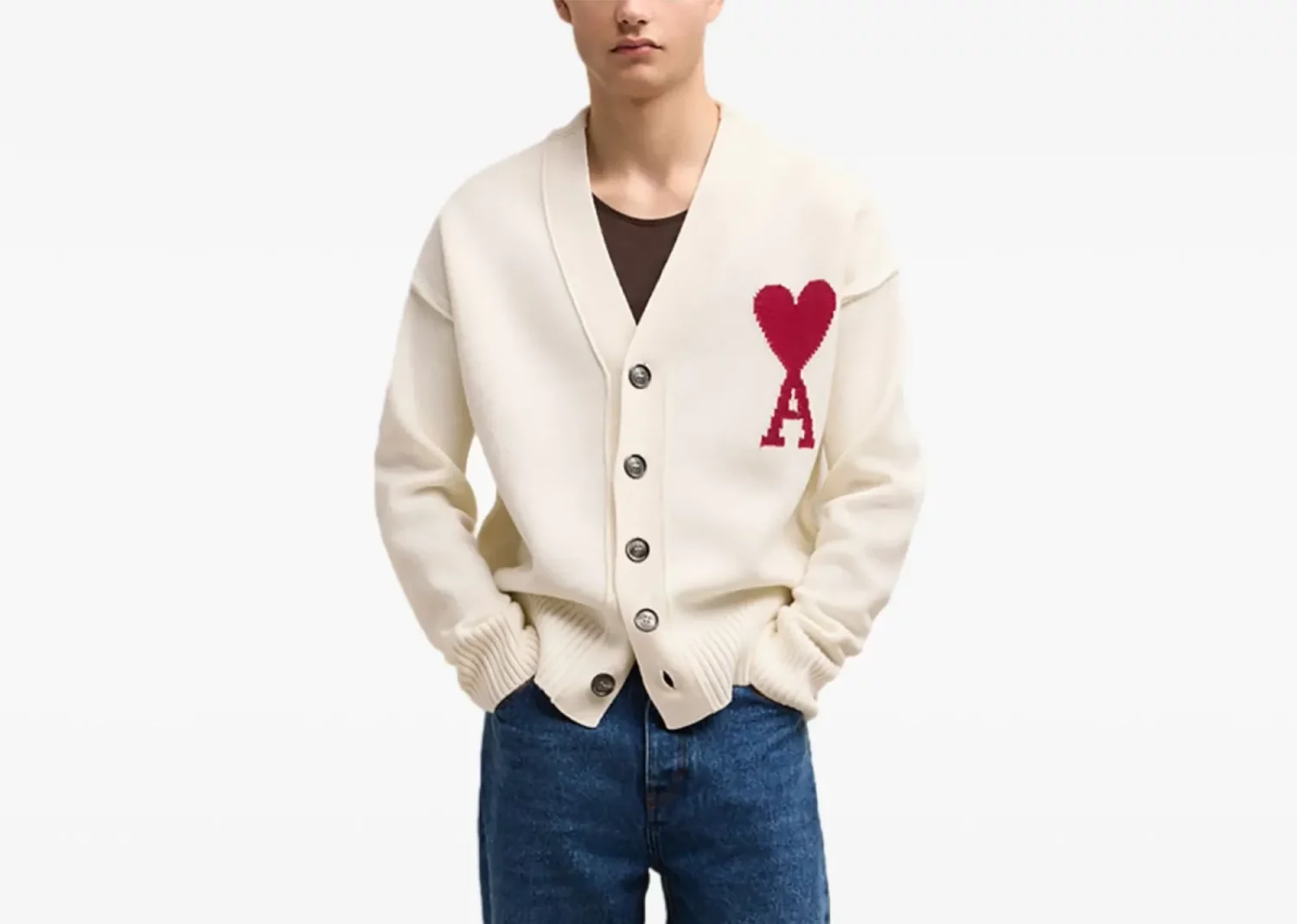 ami paris ami de coeur wool cardigan cream white2
