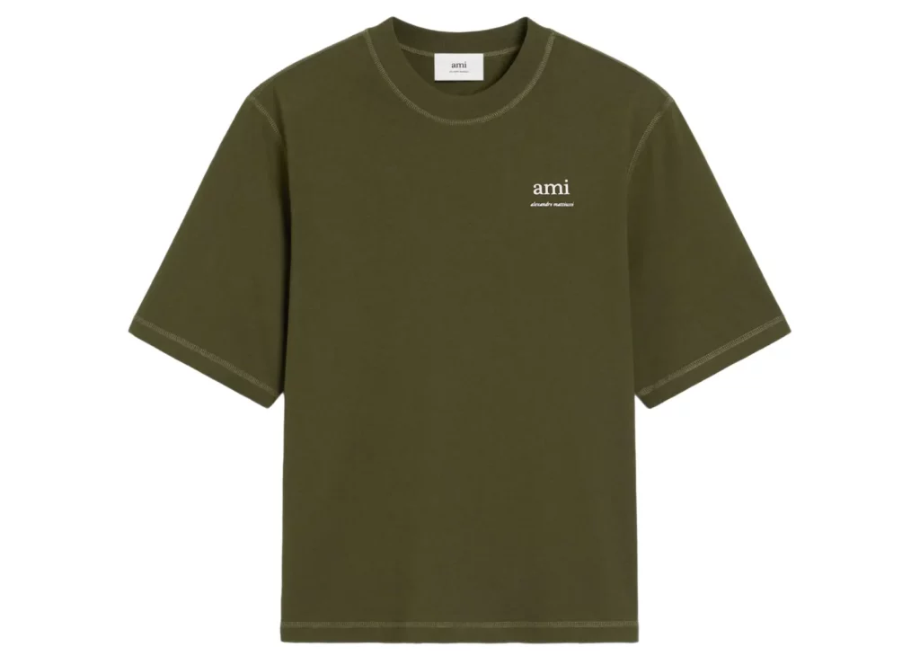 ami paris logo embroidered t shirt green