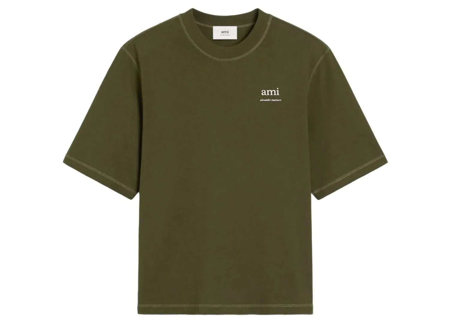ami paris logo embroidered t shirt green