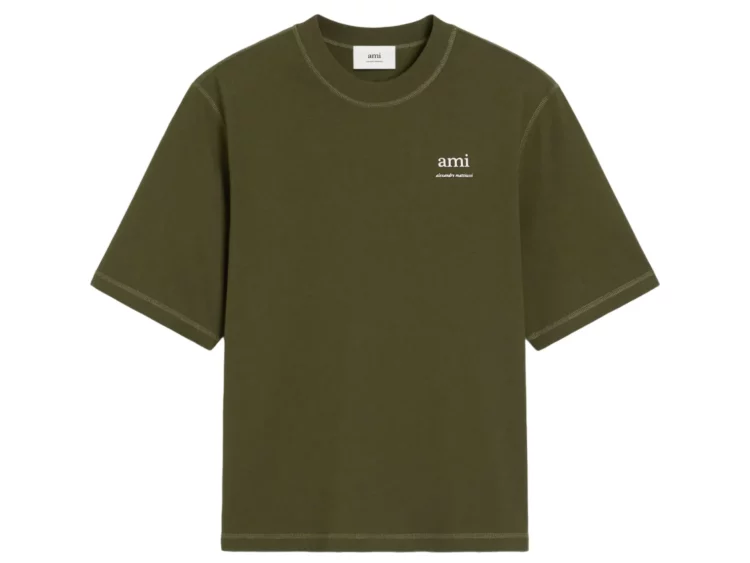 ami paris logo embroidered t shirt green