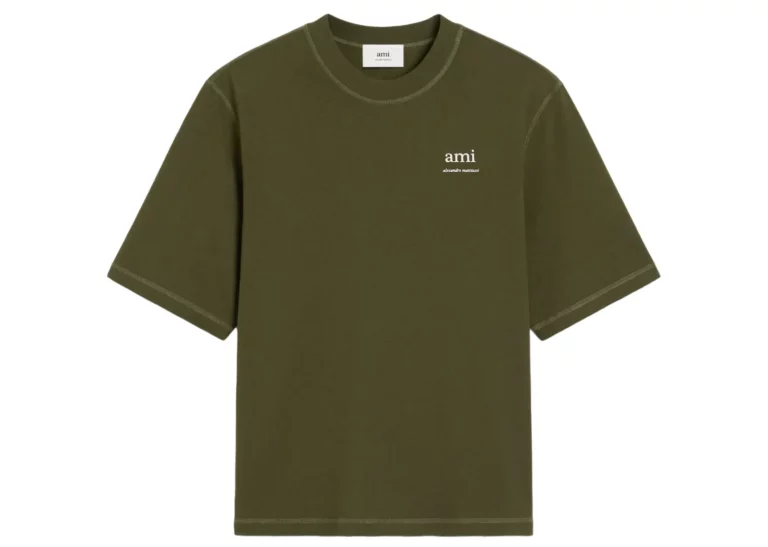 ami paris logo embroidered t shirt green