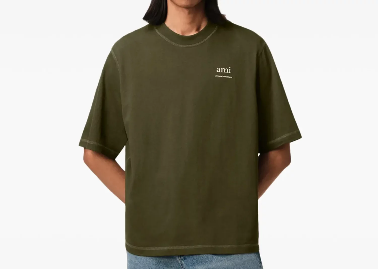 ami paris logo embroidered t shirt green