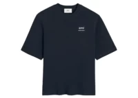 ami paris logo embroidered t shirt navy blue