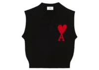 ami paris logo intarsia knitted vest black