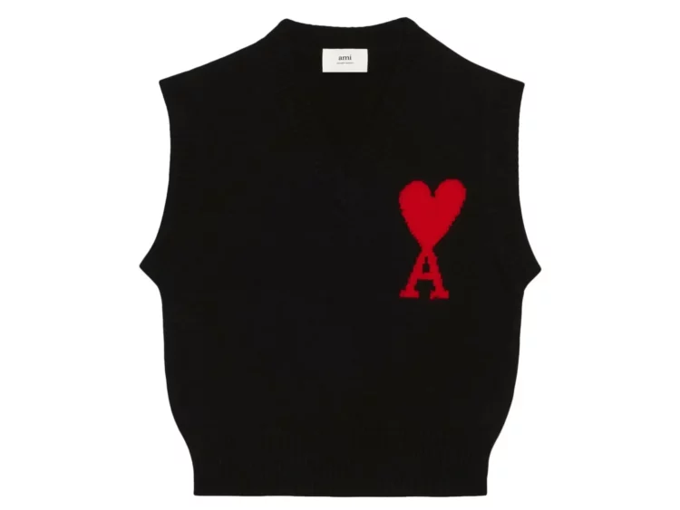 ami paris logo intarsia knitted vest black