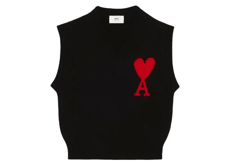 ami paris logo intarsia knitted vest black