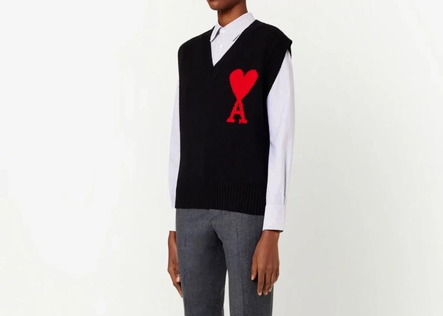 ami paris logo intarsia knitted vest black2
