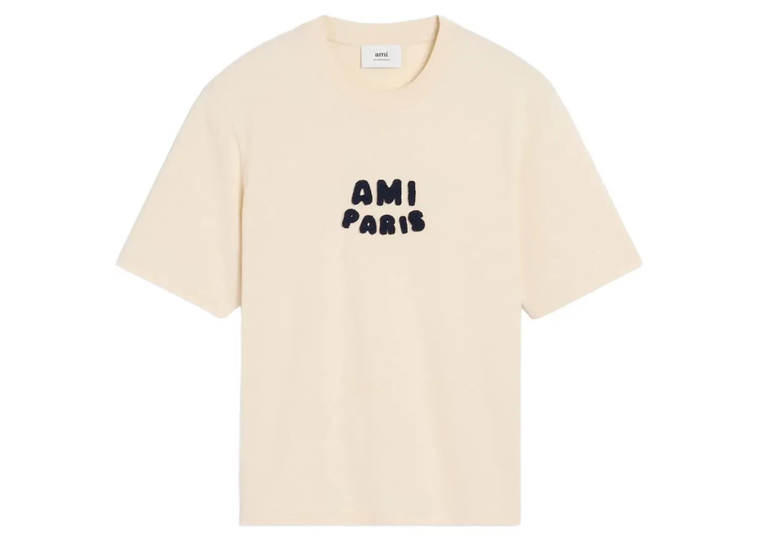 ami paris logo patch t shirt light beige