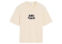ami paris logo patch t shirt light beige