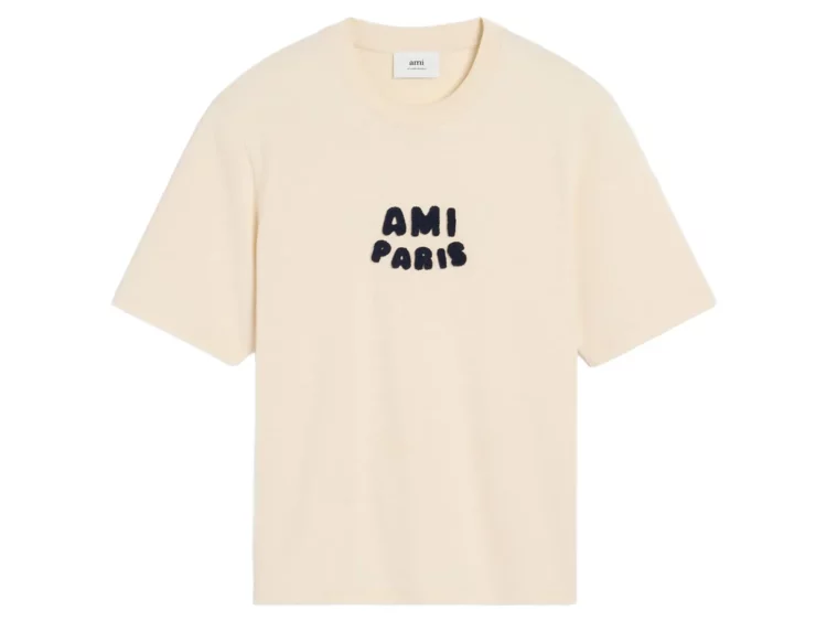 ami paris logo patch t shirt light beige