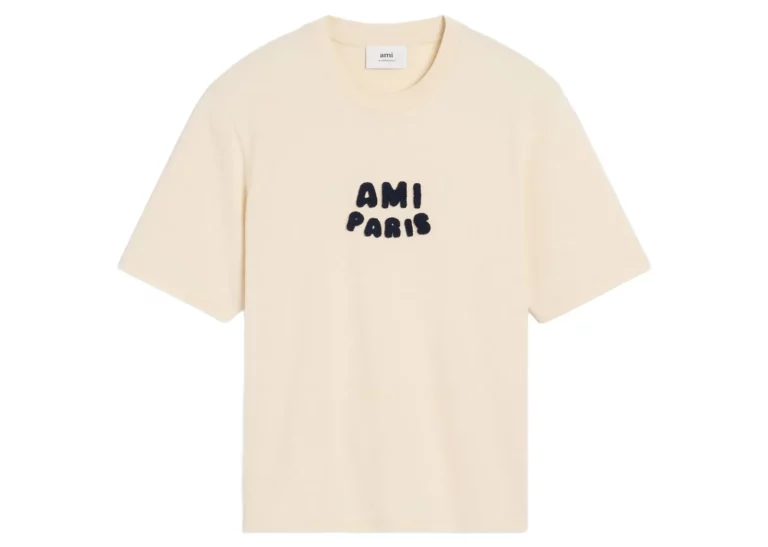 ami paris logo patch t shirt light beige