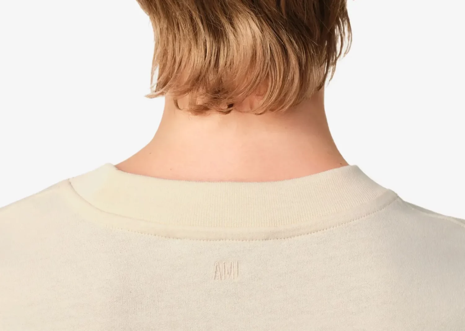 ami paris logo patch t shirt light beige4